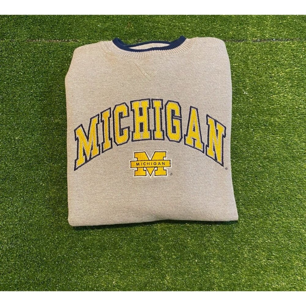 Michigan Wolverines sweatshirt mens medium gray vintage logo athletic 1990s 39 - Picture 1 of 12